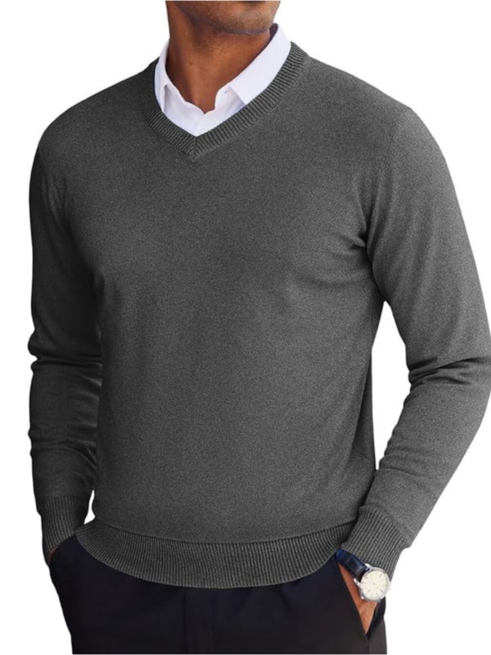 Men's V Neck Pullover Sweater Lightweight Knitted Long Sleeve Top